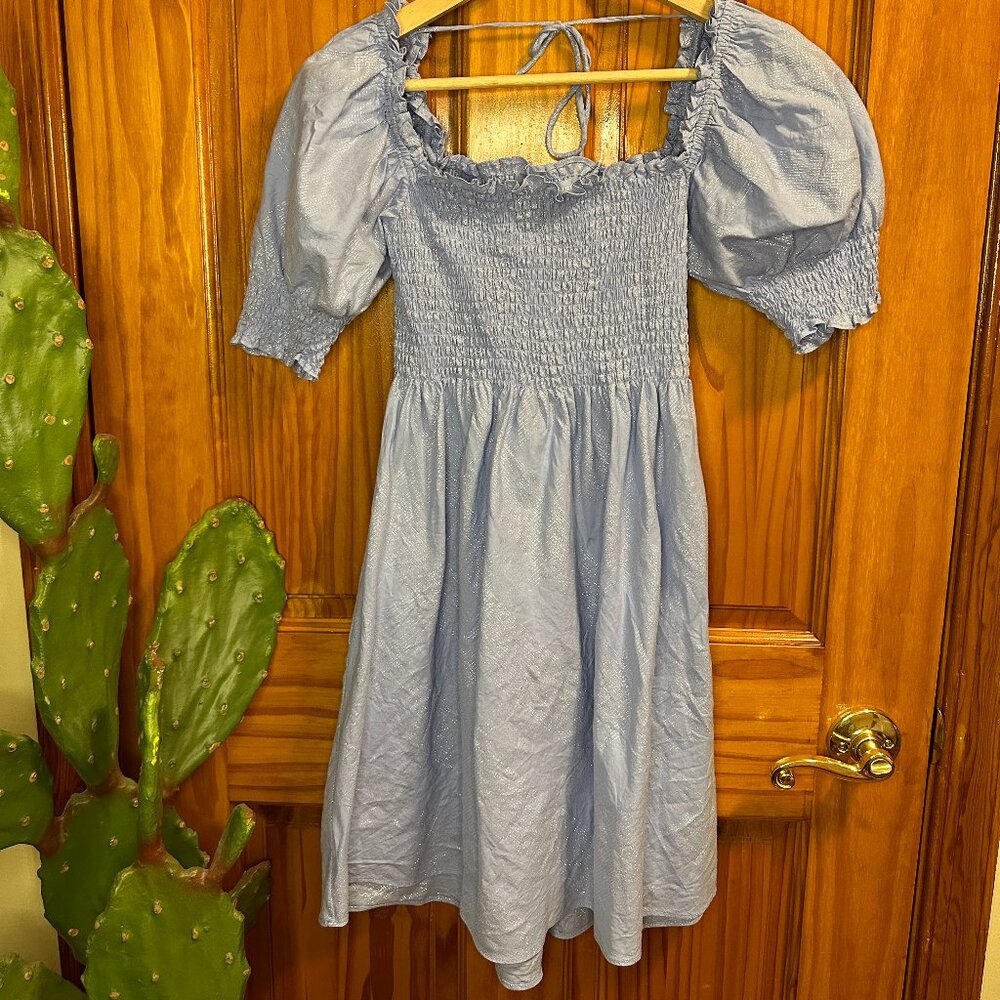 Hill House Home Athena Nap Dress Light Blue Glitter Check Size XS